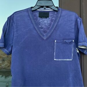PRADA Purple Acid Washed V-neck Pocket Tee L